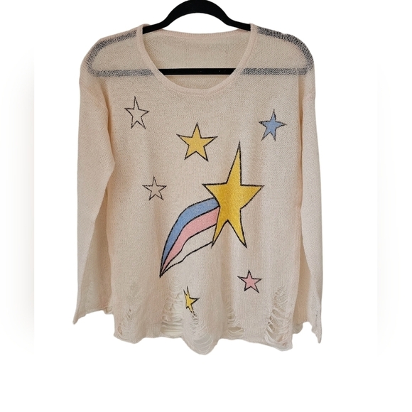Shooting stars,pale pink, lightweight long sleeves knitted sweater. Size M-L - Picture 1 of 3